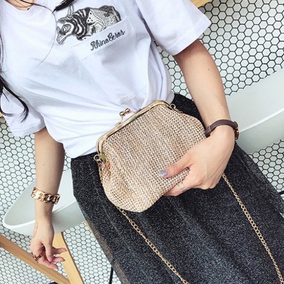Handbags - Small straw nude bag